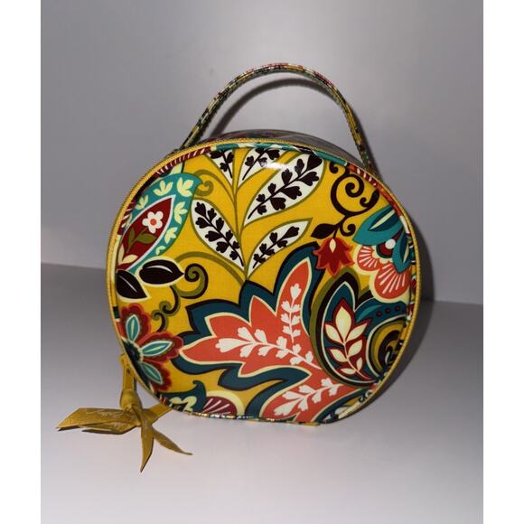 Vera Bradley Hatbox Round Cosmetic Case Provençal Yellow Floral Zip Around - Picture 1 of 7